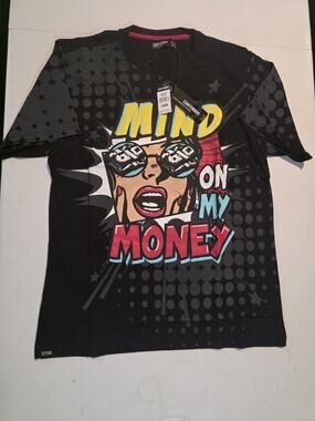Contender Mind On My Money Graphic Black Men's Crew Neck Shirt Regular Large NWT
